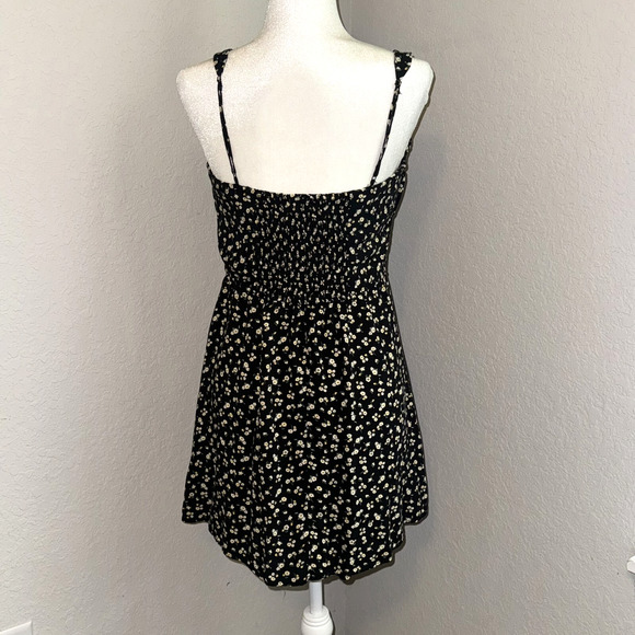 Y2K Trixxi Mini Women's Large Black Daisy Floral Milk Maid Dress Sleeveless - Picture 2 of 7